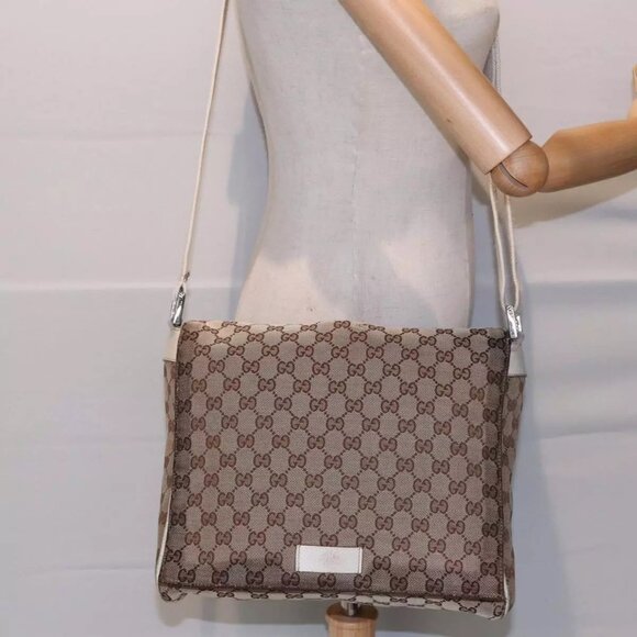 GUCCI GG Canvas Shoulder Bag Beige Silver 146236 Auth - Picture 1 of 16